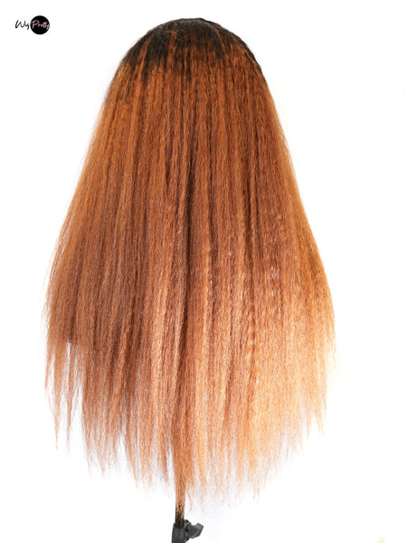 Belinda - 13x4 Frontal- Ombre Reddish Brown Kinky Straight - High Quality Transparent Lace- Pre-plucked - 180% Density - 100% Human Hair- Undetectable Lace