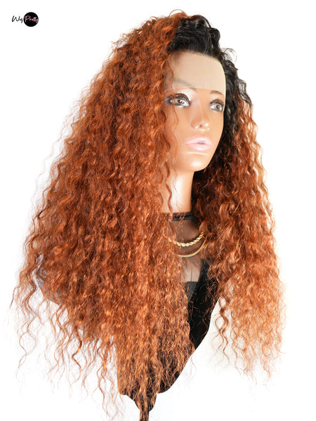 Carmen- 13x4 Lace Frontal - Ombré Auburn Red Water Wave - High Quality Transparent Lace - Lightly Pre-plucked- 180% Density - 100% Human Hair
