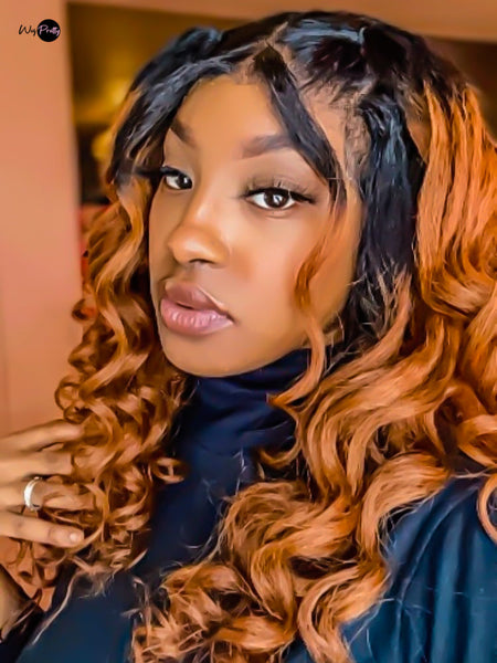 Belinda - 13x4 Frontal- Ombre Reddish Brown Kinky Straight - High Quality Transparent Lace- Pre-plucked - 180% Density - 100% Human Hair- Undetectable Lace