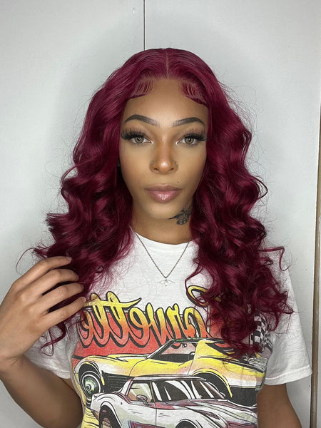 Merlot - 4x4 Lace Closure - Burgundy - Body Wave Wig -  High Quality Transparent Lace - Lightly Pre-plucked- 180% Density - 100% Human Hair- Undetectable Lace - Glueless