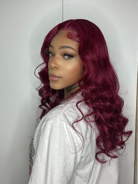 Merlot - 4x4 Lace Closure - Burgundy - Body Wave Wig -  High Quality Transparent Lace - Lightly Pre-plucked- 180% Density - 100% Human Hair- Undetectable Lace - Glueless
