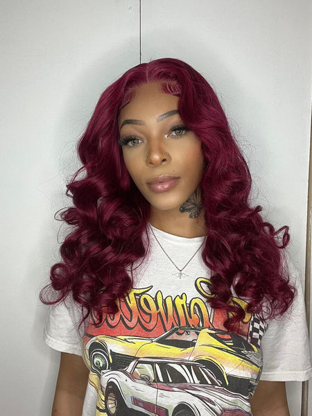 Merlot - 4x4 Lace Closure - Burgundy - Body Wave Wig -  High Quality Transparent Lace - Lightly Pre-plucked- 180% Density - 100% Human Hair- Undetectable Lace - Glueless