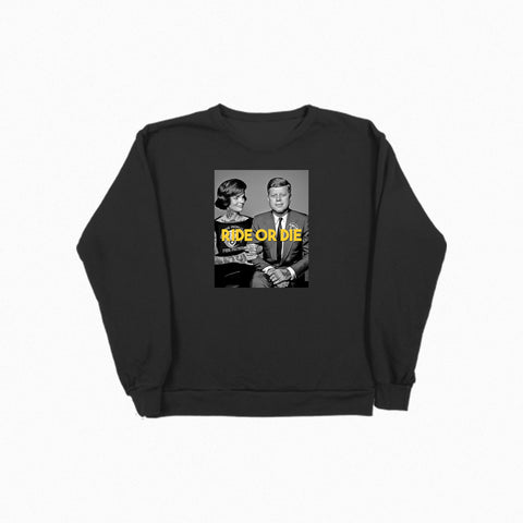 JFK Ride Or Die Chick Crew Neck - Black - TOPS, TSS CUSTOM GRPHX, SNEAKER STUDIO, GOLDEN GILT, DESIGN BY TSS