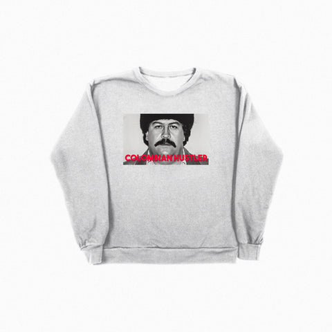 Pablo Escobar Colombian Hustler Crew Neck - Grey - TOPS, TSS CUSTOM GRPHX, SNEAKER STUDIO, GOLDEN GILT, DESIGN BY TSS