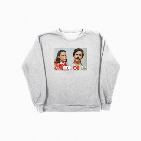 Pablo Escobar Ride Or Die Crew Neck GREY - TOPS, TSS CUSTOM GRPHX, SNEAKER STUDIO, GOLDEN GILT, DESIGN BY TSS